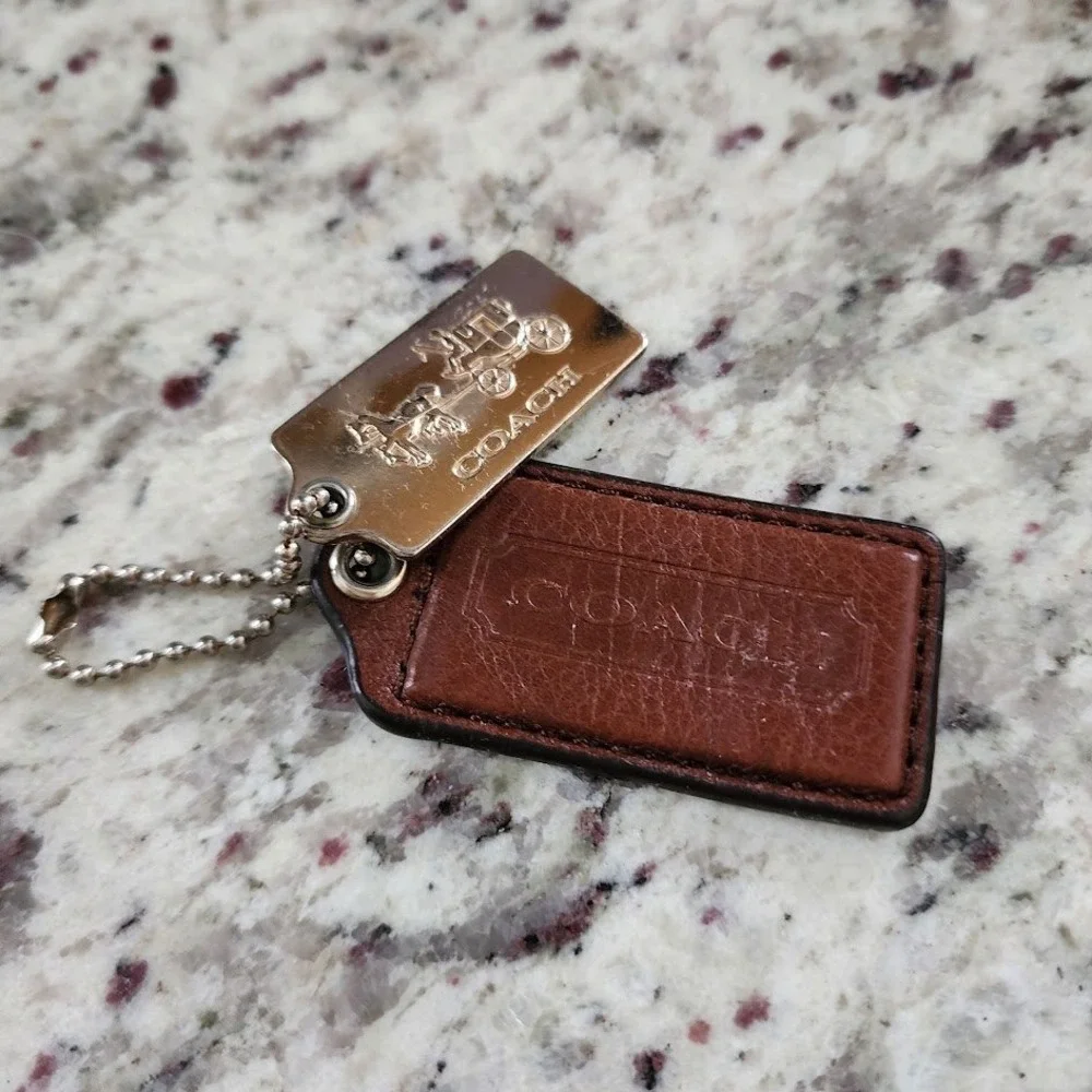 COACH Replacement Hangtag Set Brown Saddle Leather Bag Charms Metal Horse Logo